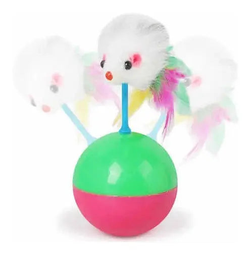 Juguete Interactivo para Gatos Tipo Tentetieso con Ratón de Peluche y Plumas