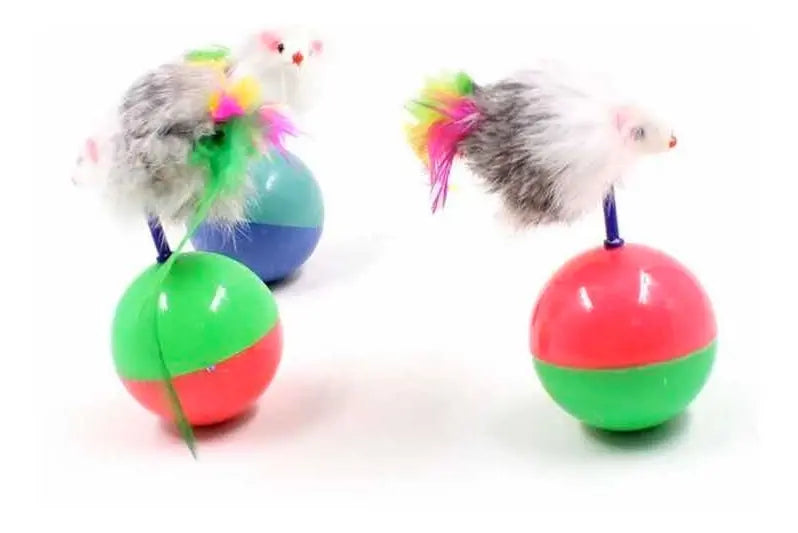 Juguete Interactivo para Gatos Tipo Tentetieso con Ratón de Peluche y Plumas