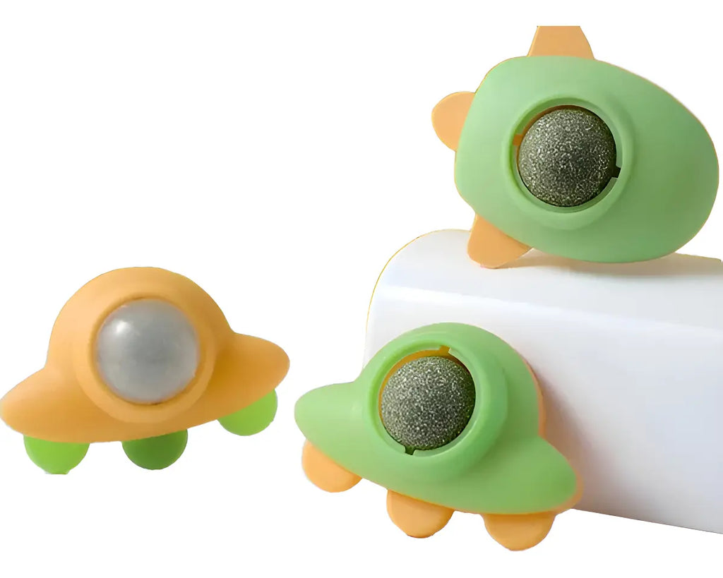 Juguete de Pared Interactivo Nave Espacial con Bola de Catnip Giratoria 360°
