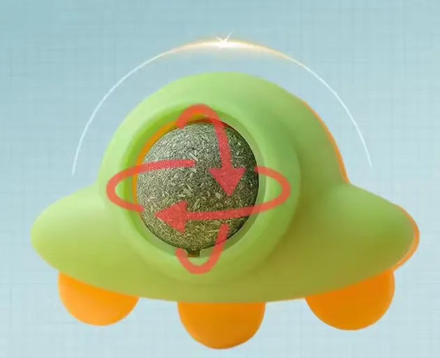 Juguete de Pared Interactivo Nave Espacial con Bola de Catnip Giratoria 360°