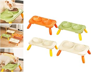 Comedero Doble Ergonómico Elevado con Soporte de Cuatro Patas para Mascotas