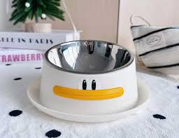 Comedero Ergonómico de Acero Inoxidable con Base Elevada en Diseño de Patito