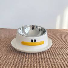 Comedero Ergonómico de Acero Inoxidable con Base Elevada en Diseño de Patito