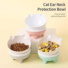 Comedero Ergonómico Elevado e Inclinado con Diseño de Orejitas de Gato
