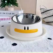 Comedero Ergonómico de Acero Inoxidable con Base Elevada en Diseño de Patito